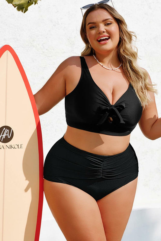 Hanna Nikole Women's High Waisted Tummy Control Bikini Bottom Black