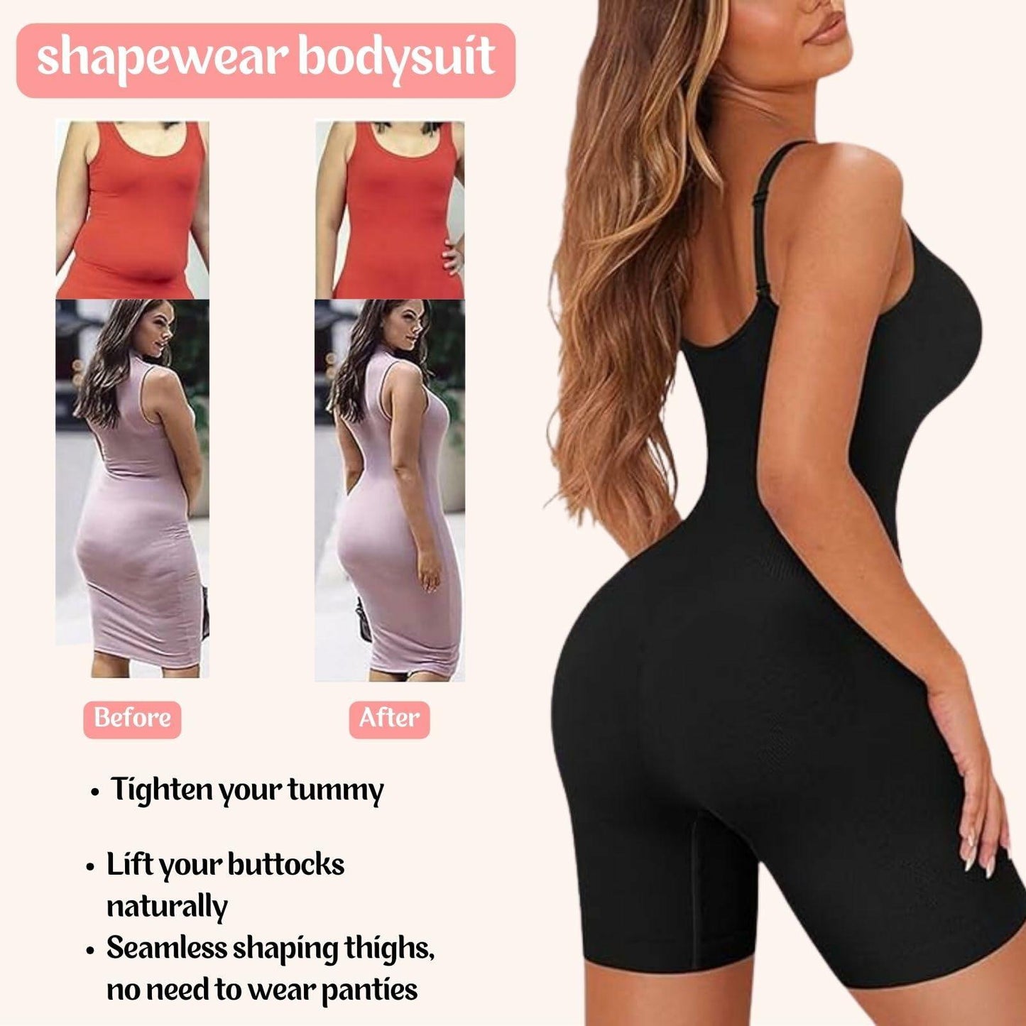 Reatowrol Seamless Tummy Control Bodysuit Body Shaper Black Size S