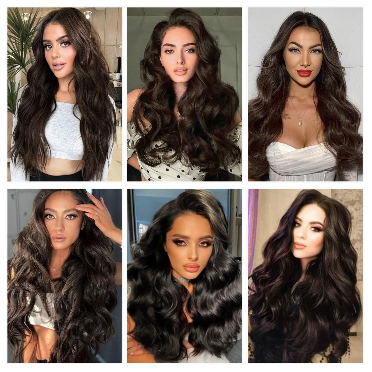 BHF 20in Wavy Clip In Synthetic Hair Extensions Full Head 6pcs Dark Brown