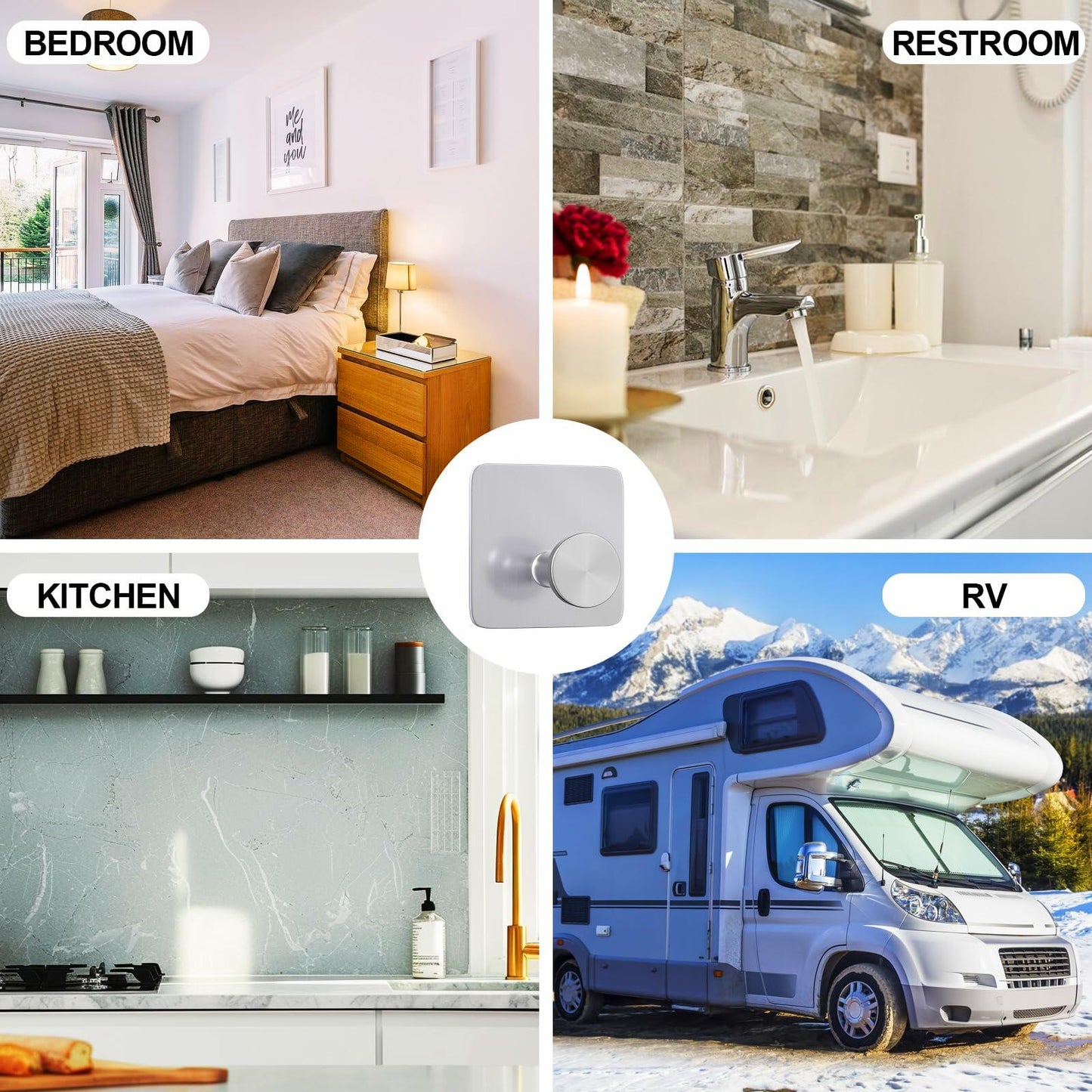 ACNISM Heavy Duty Waterproof Adhesive Hooks Stainless Steel 4 Pack Silver