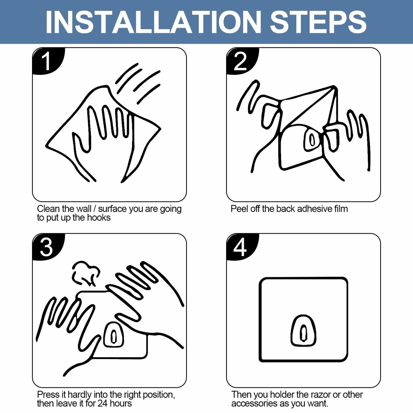 ACNISM Heavy Duty Waterproof Adhesive Hooks Stainless Steel 4 Pack Silver