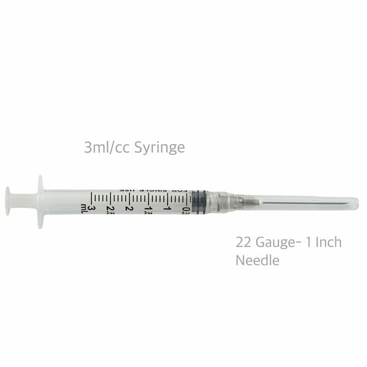 BB06/25 Generic 3ml 22G 1" Luer Lock Disposable Syringes 100 Count