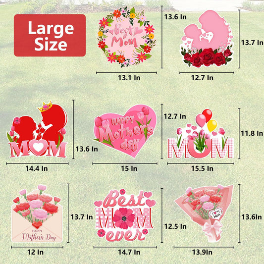Arosche Mothers Day Yard Signs 8pcs with Stakes Outdoor Party Decorations