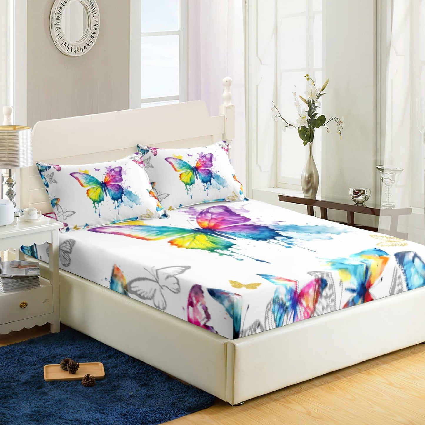 AILONEN Butterfly Fitted Sheet Set Full Size Colorful 3 PCS