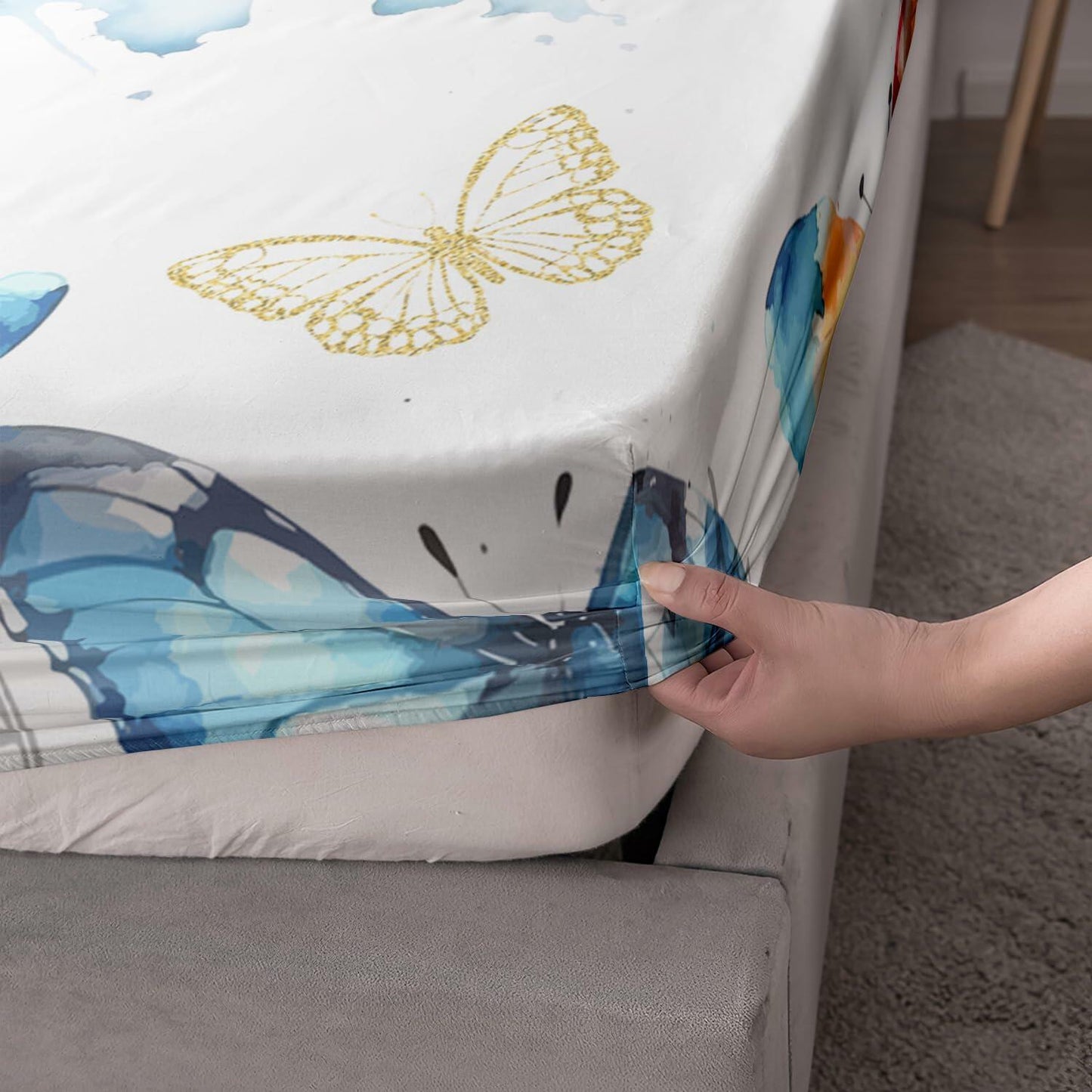 AILONEN Butterfly Fitted Sheet Set Full Size Colorful 3 PCS