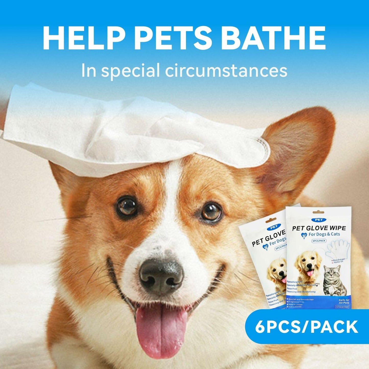 YUVEXAHOO Dog Wipes Extra Thick Deodorizing 6 PCS Blue Pack Pet Care Travel