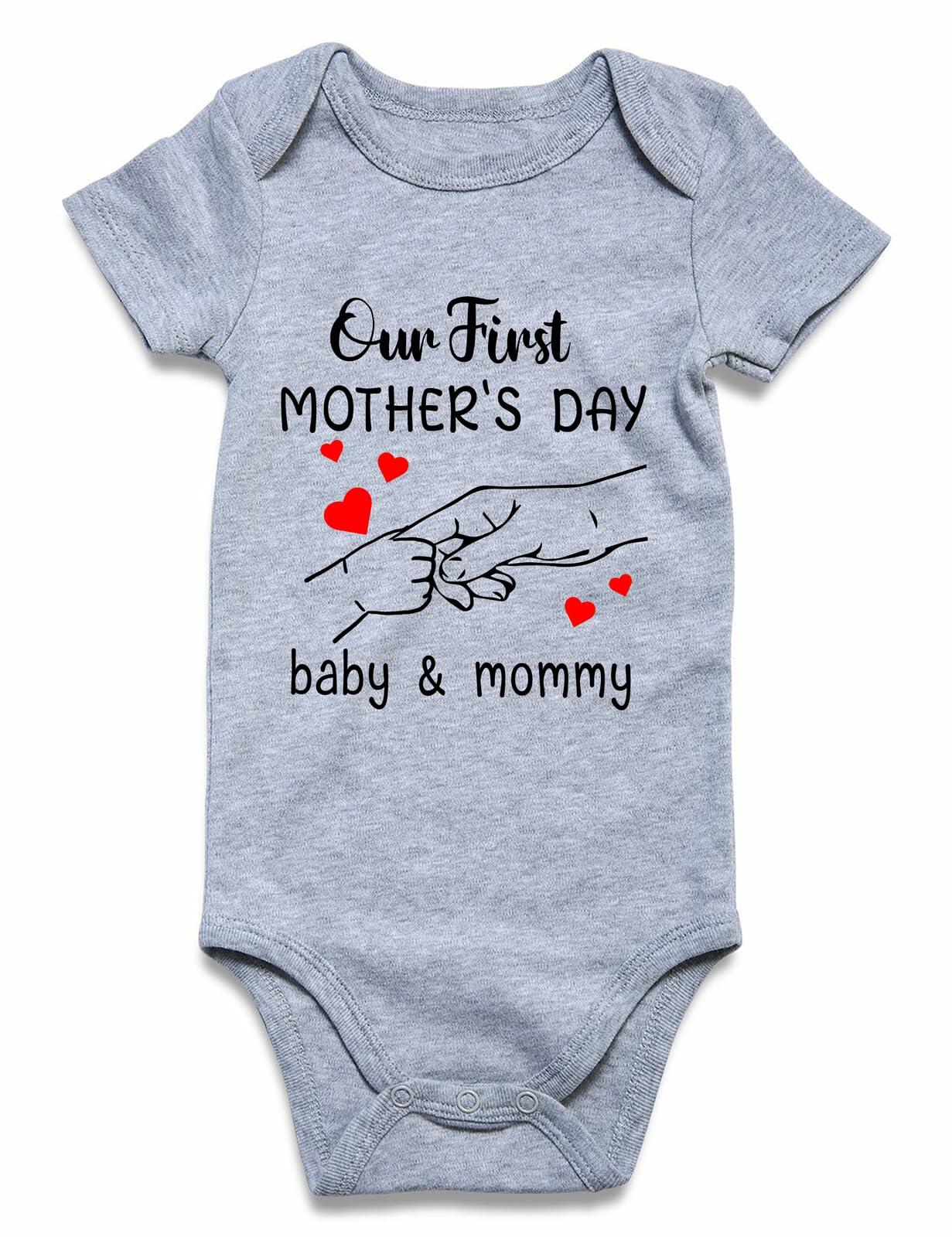 Funnycokid Baby Mother's Day Outfit Our First Mother's Day, Gray, 0-3 Months