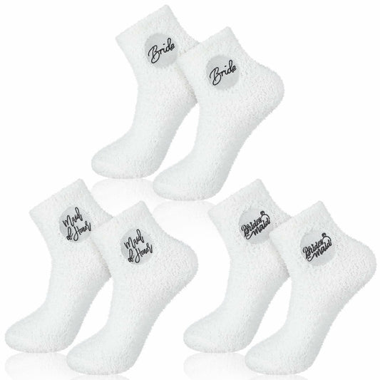 Skicuff 3 Pairs Bridesmaid Fuzzy Coral Fleece Socks Women Wedding Gifts