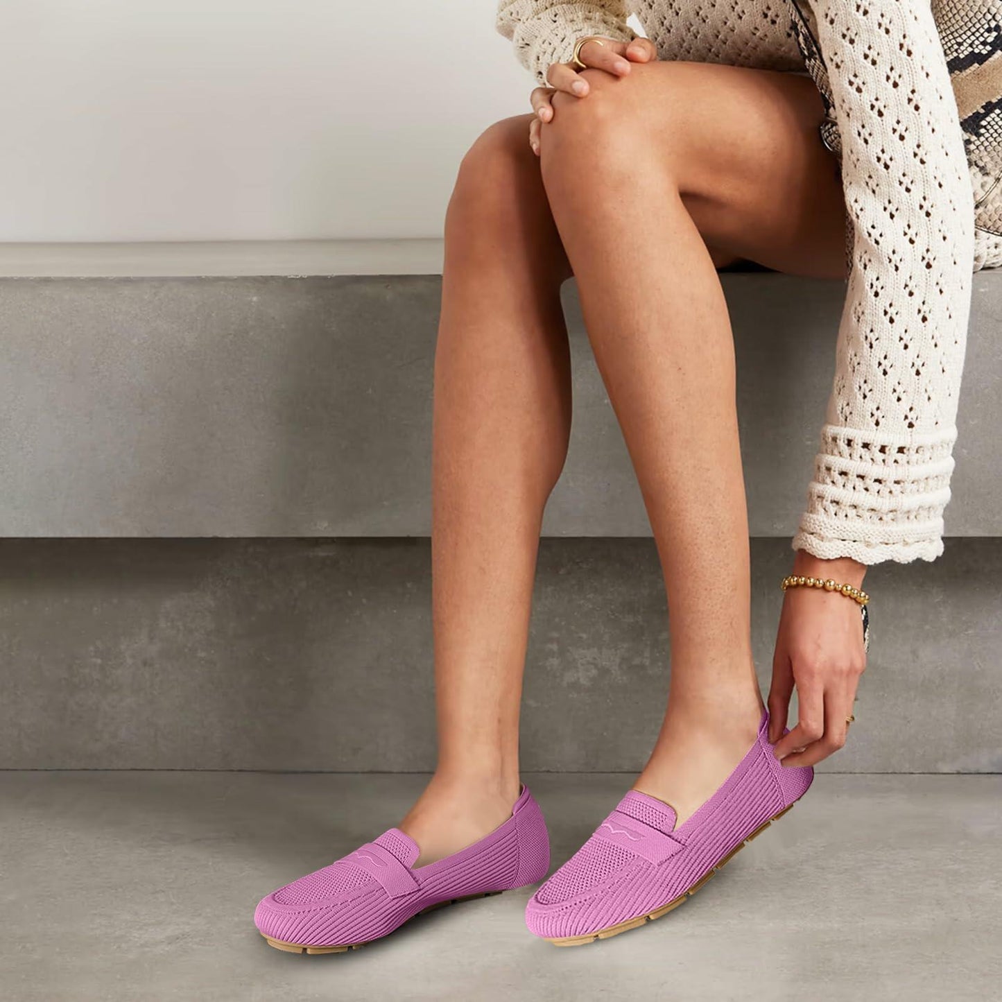 Lrtyu Womens Knit Driving Loafers Comfortable Slip On Casual Pink Size 7