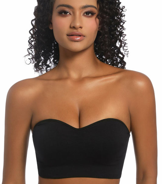 PRETTYWELL Strapless Padded Bandeau Bra Wireless Comfort Black Size L