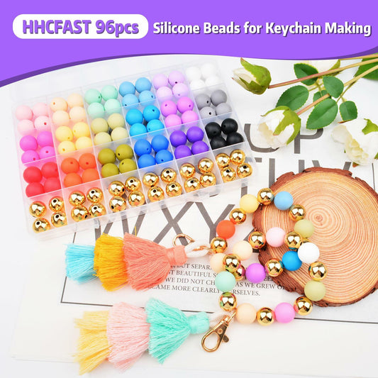 96PCS 15mm Silicone Beads Kit 19 Colors Round DIY Crafts Bracelet Necklace