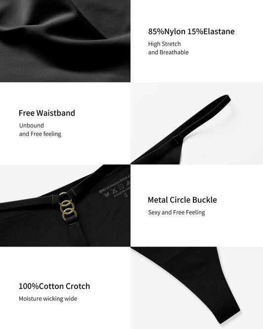 SHARICCA Women Seamless G-String Thongs Low Rise Underwear Black 5 Pack XL