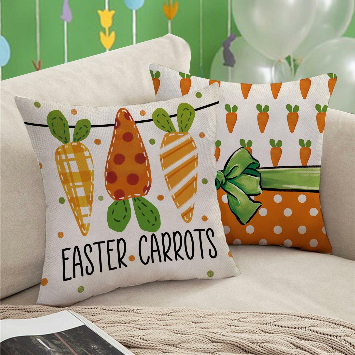 Fjfz Easter Gnome Throw Pillow Covers 18x18 Set of 4 Orange Bunny Carrot