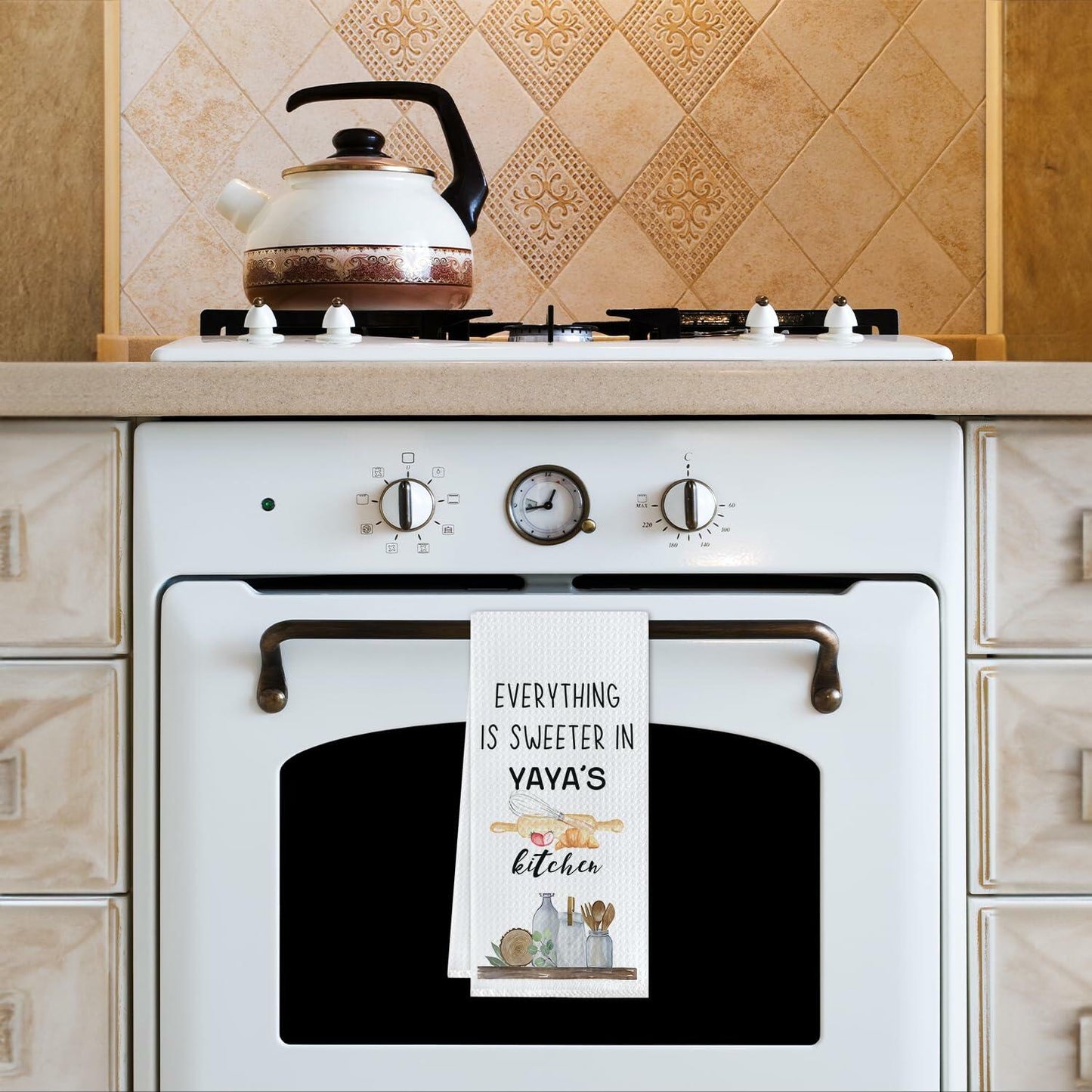 Cilrii Granny Kitchen Towels Waffle Texture Decorative 16x24 Inches