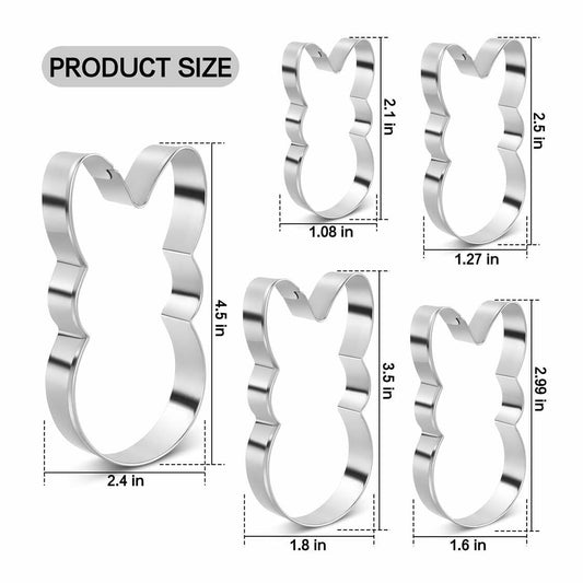 Easter Bunny Cookie Cutter Set Stainless Steel 5 Pieces Holiday Party