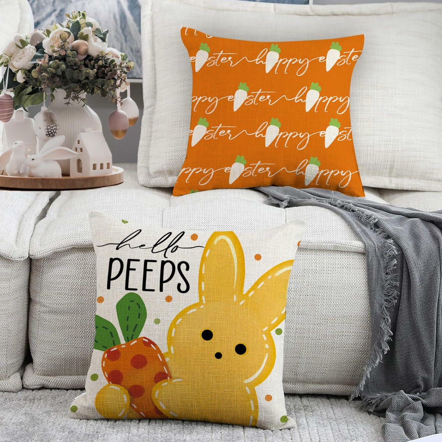 Fjfz Easter Gnome Throw Pillow Covers 18x18 Set of 4 Orange Bunny Carrot
