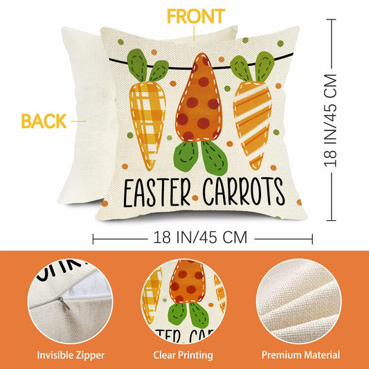Fjfz Easter Gnome Throw Pillow Covers 18x18 Set of 4 Orange Bunny Carrot