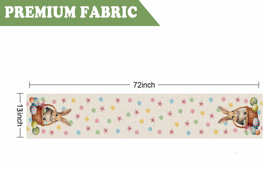 QIONG MENG Easter Table Runner Bunny Eggs Basket Flowers 13x72 Inch