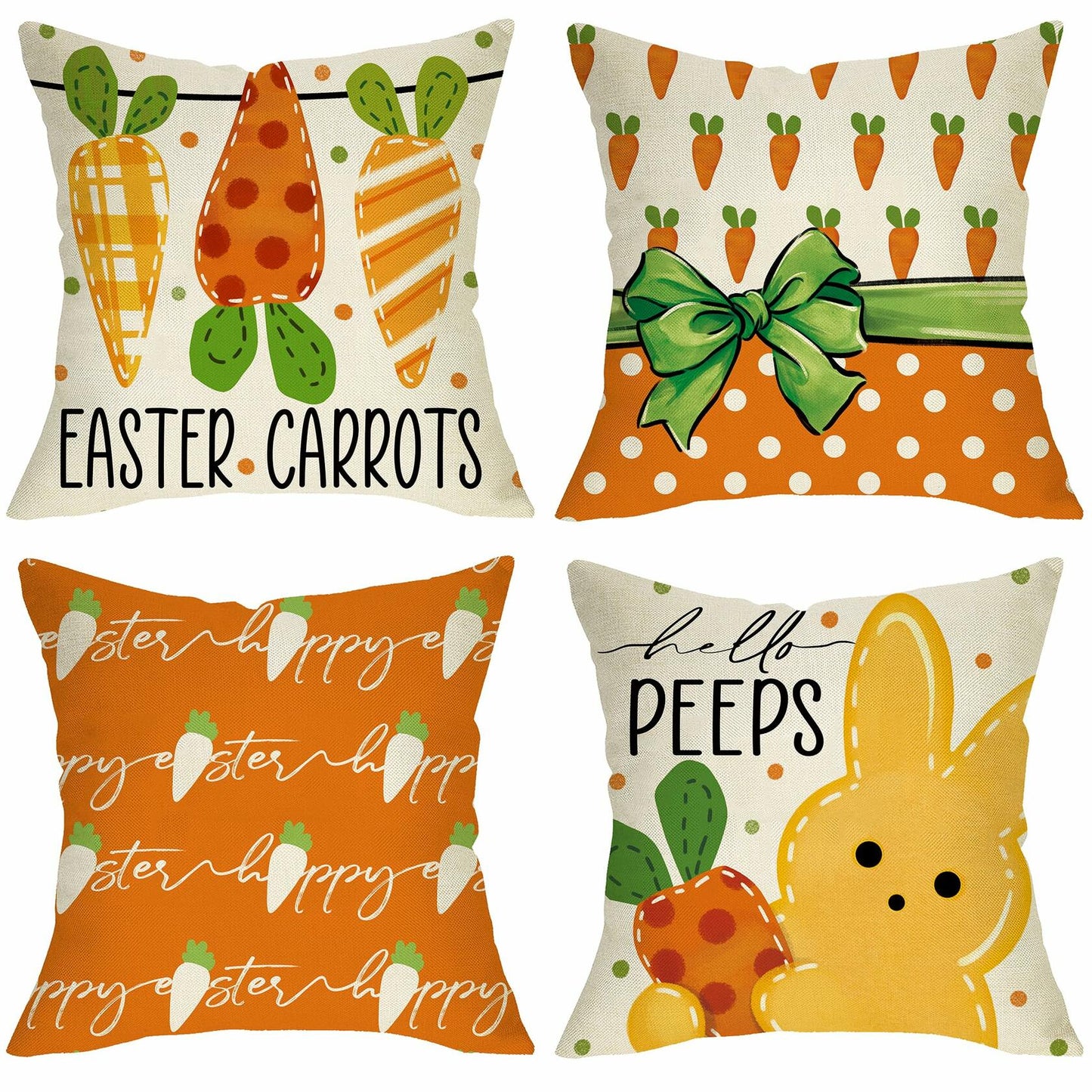 Fjfz Easter Gnome Throw Pillow Covers 18x18 Set of 4 Orange Bunny Carrot