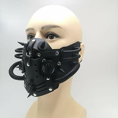 Ubauta Steampunk Leather Mask Adjustable Rivets Tubular Design Black