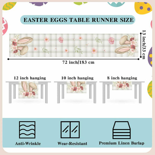 Watercolour Linen Easter Table Runner Spring Holiday Decor 13x72 Inch