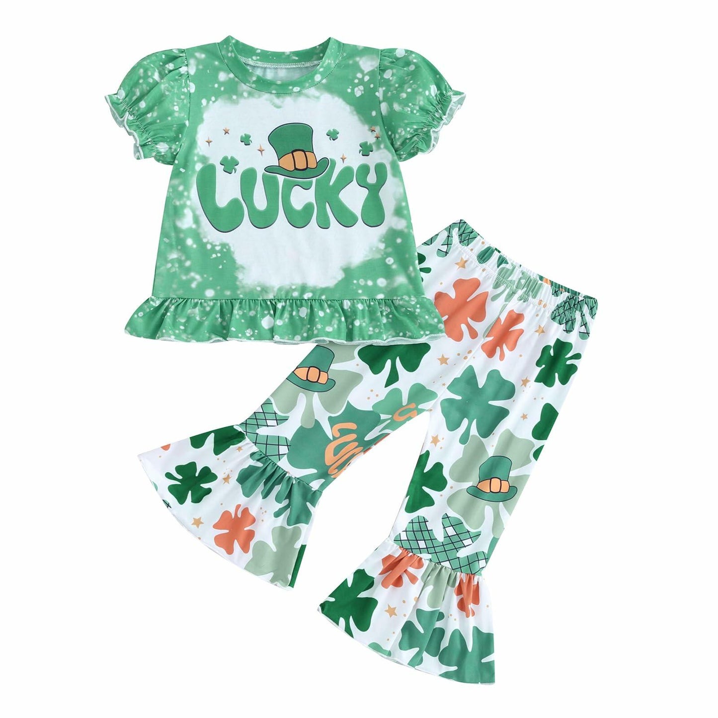 FYBITBO Toddler Baby Girl St Patricks Day Clover T Shirt Bell Bottoms 18-24M