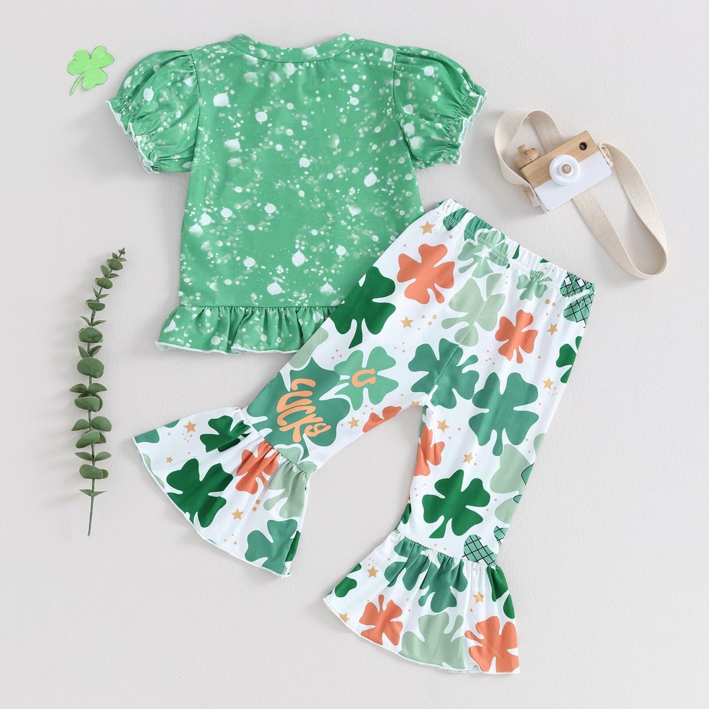 FYBITBO Toddler Baby Girl St Patricks Day Clover T Shirt Bell Bottoms 18-24M