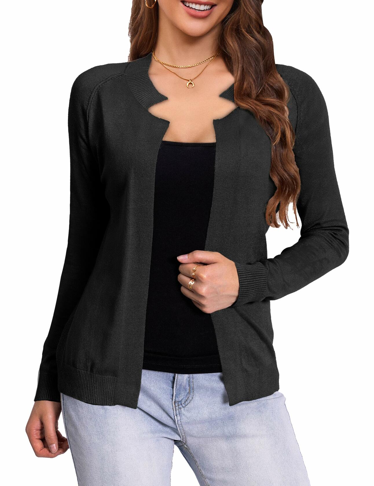 LIENRIDY Women's Long Sleeve Open Front Knit Cardigan Black Size L