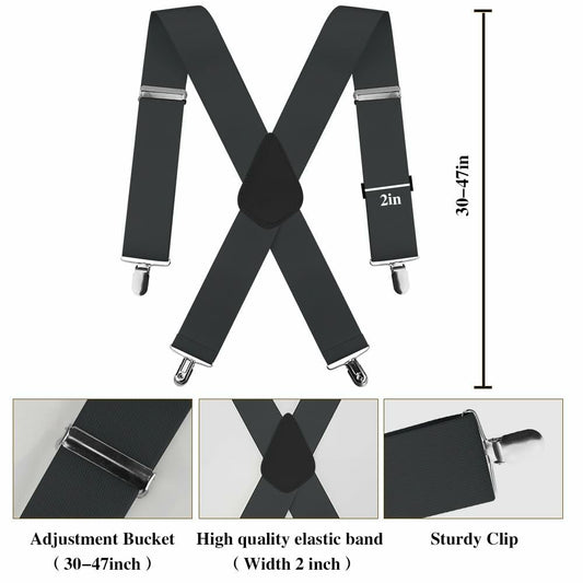 2Pack X-Back Suspenders Men Women 2in Wide Heavy Elastic 5 Clips Brown