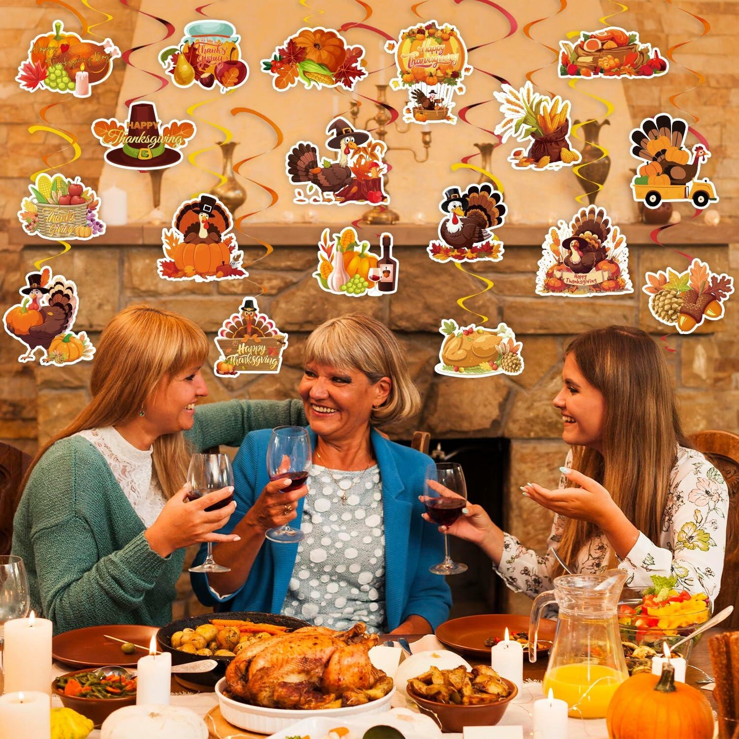 36 PCS Thanksgiving Hanging Swirls Ceiling Streamers Turkey Pumpkin Leaves