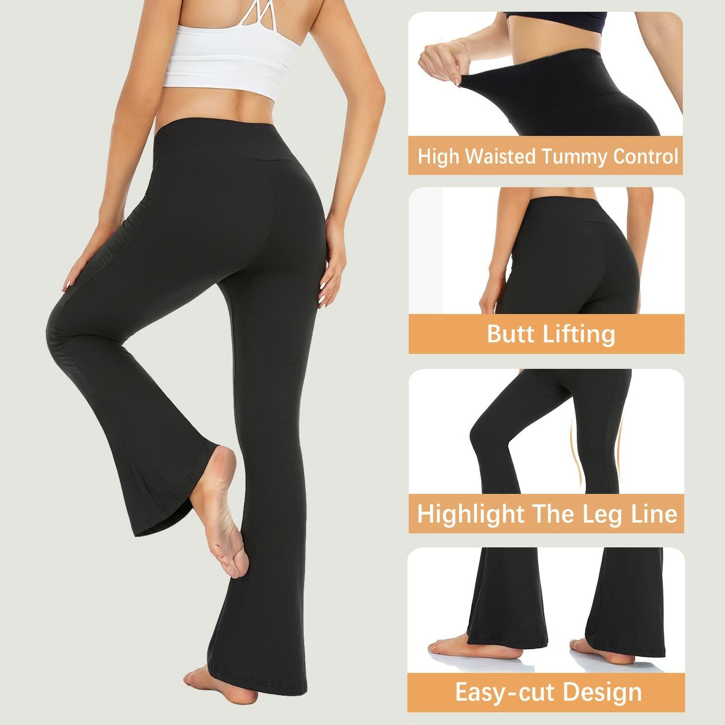 GROTEEN Women's Flare Leggings Bootcut Yoga Pants High Waisted Black Size S