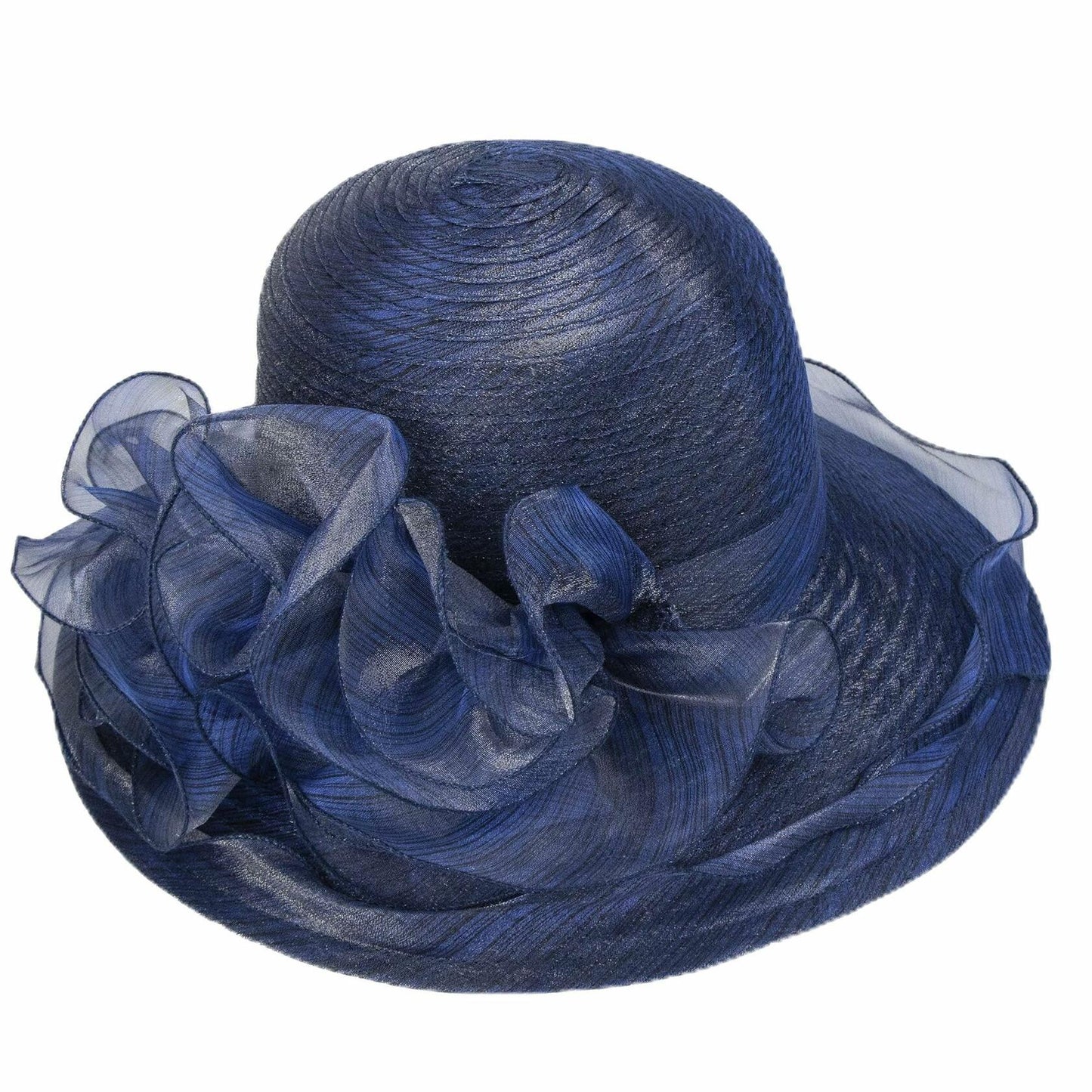 Women Organza Derby Sun Hat Kentucky Fascinator Flower Bridal Straw Navy