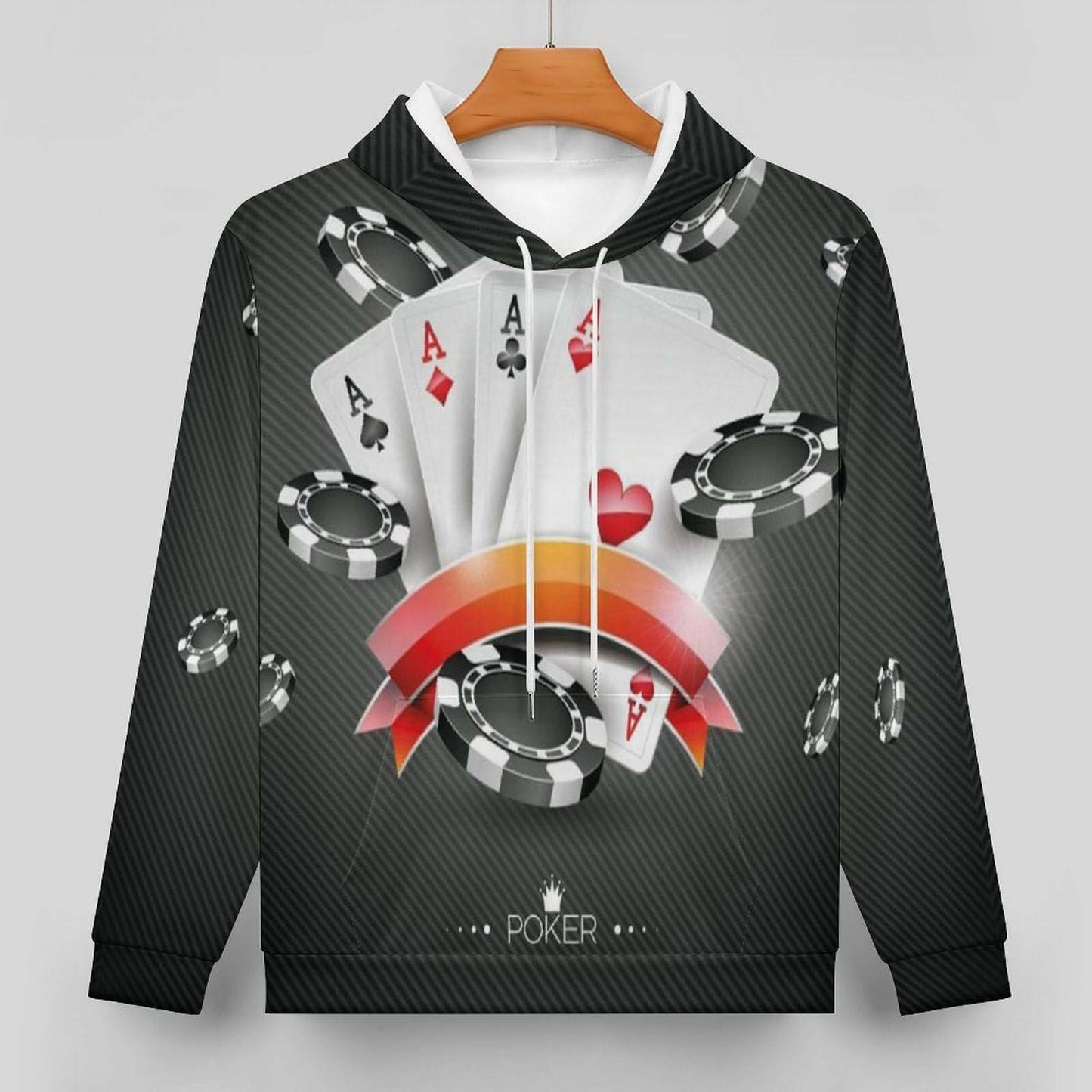 Cerbukt Men's 3D Novelty Hoodie Poker Cards Spread Chips Size 2XL