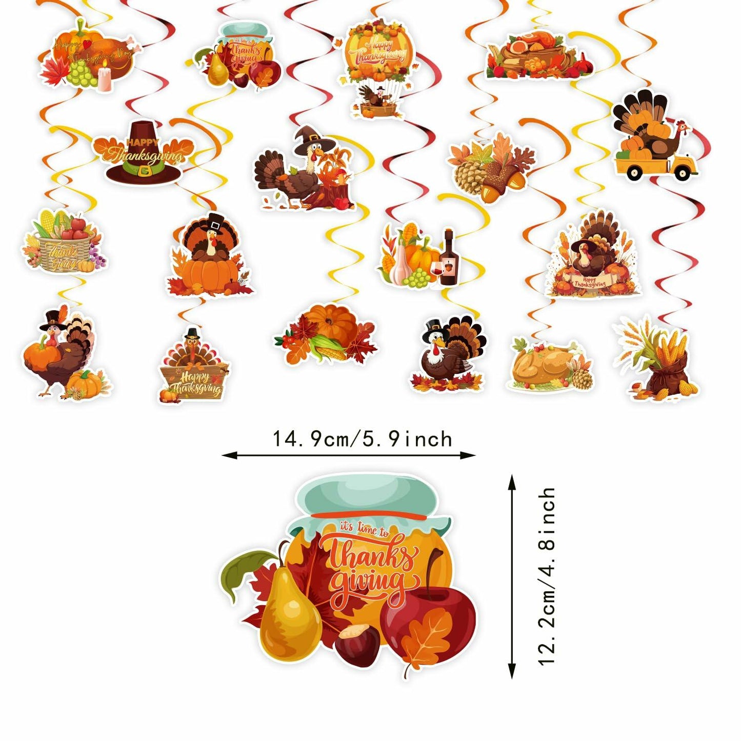 36 PCS Thanksgiving Hanging Swirls Ceiling Streamers Turkey Pumpkin Leaves