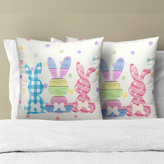 Easter Rabbit Cotton Throw Pillow Covers 18x18 Inch Set of 2 Buffalo Plaid