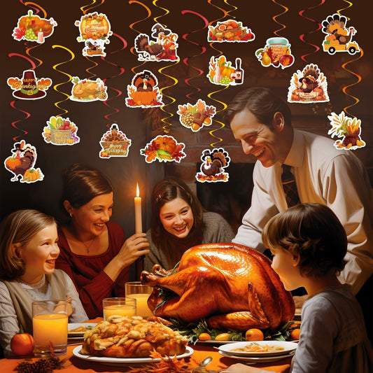 36 PCS Thanksgiving Hanging Swirls Ceiling Streamers Turkey Pumpkin Leaves