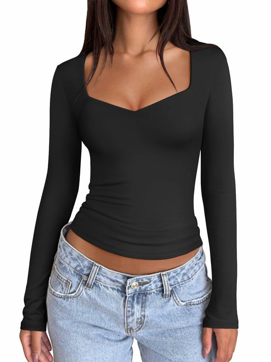 PINKMSTYLE V Neck Long Sleeve T Shirt Women Grey Size XXL