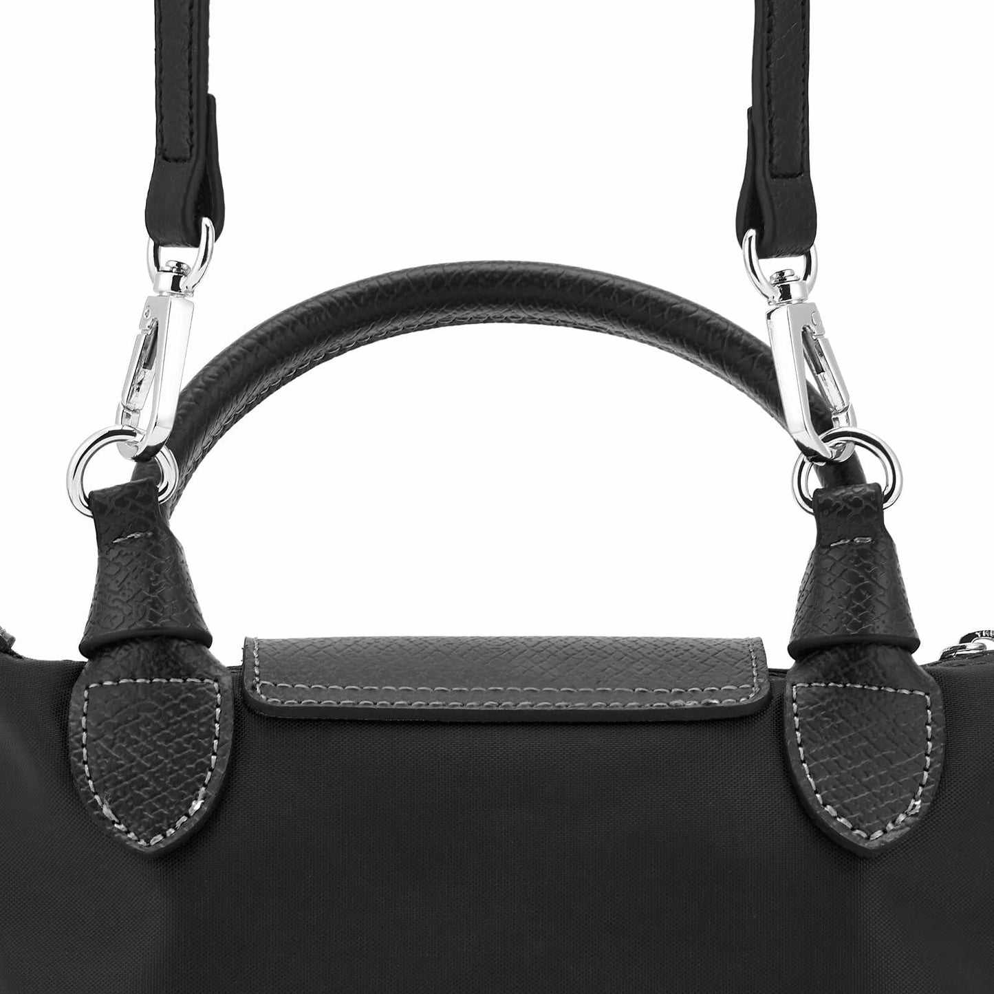 DEVPSISR Leather Adjustable Purse Strap for Longchamp Handbag Black Silver