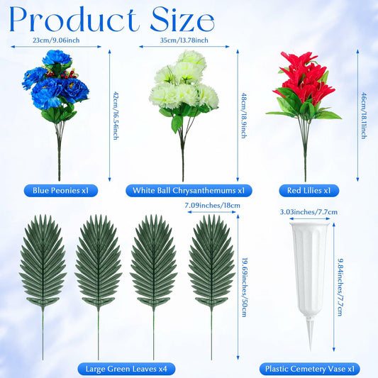 Riceshoot Artificial Memorial Red Lily Bouquet for Gravesite, Single Stem