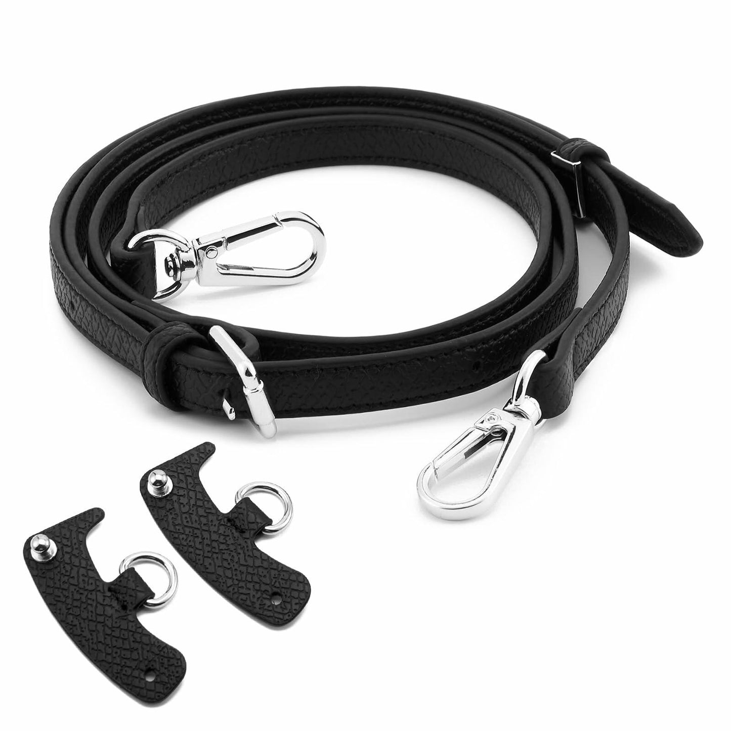 DEVPSISR Leather Adjustable Purse Strap for Longchamp Handbag Black Silver