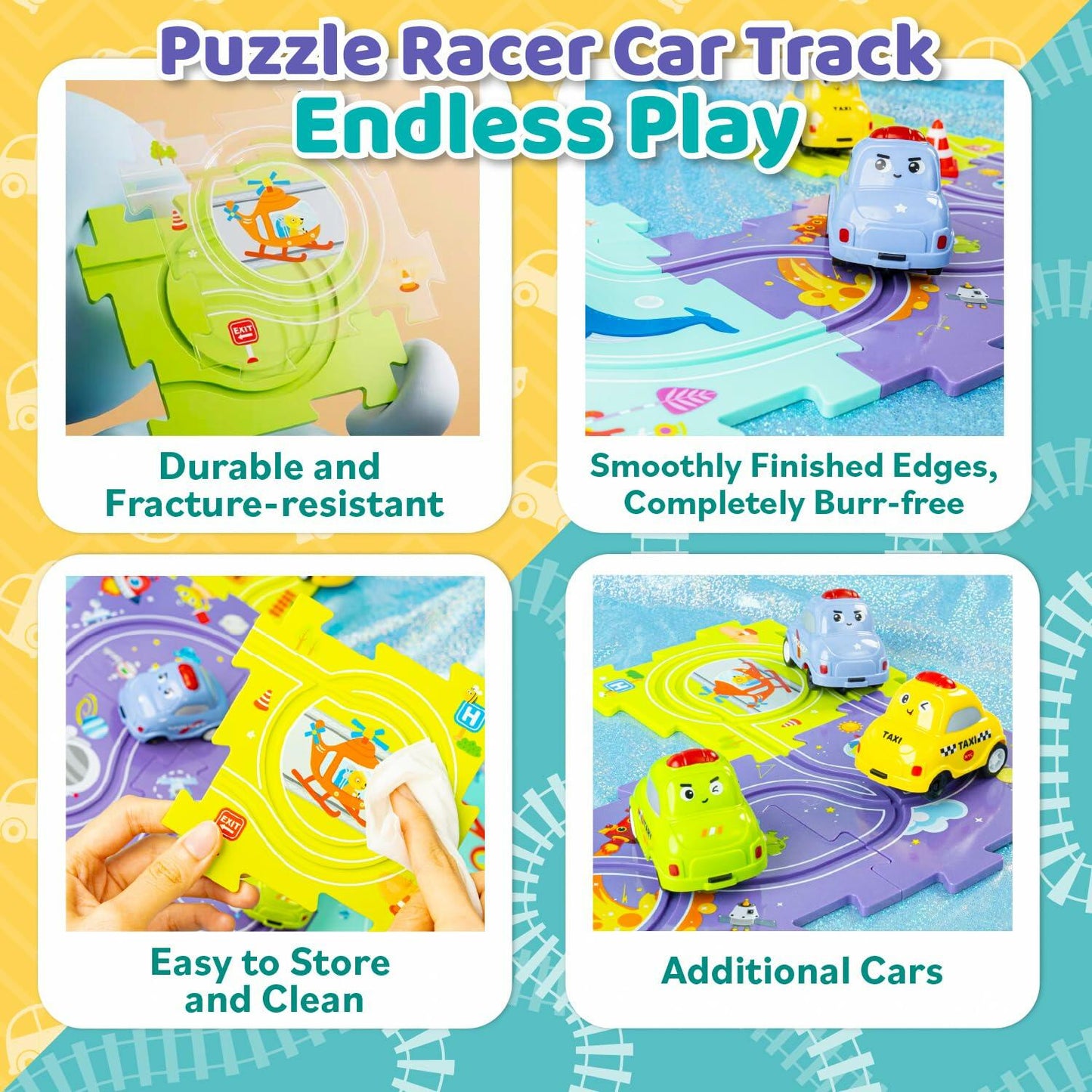 Marlo & Buzz Puzzle Racer Kids Car Track Play Set 12-Piece Multi-Theme