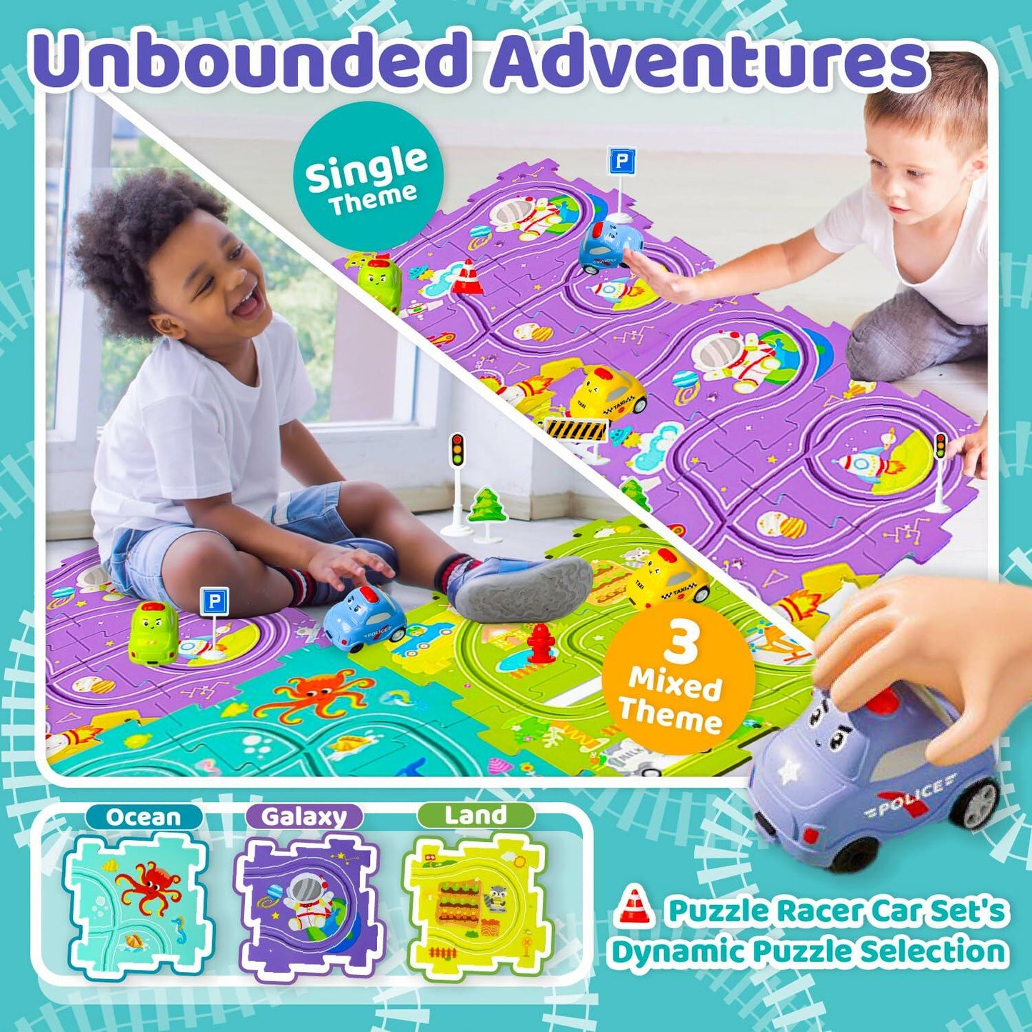 Marlo & Buzz Puzzle Racer Kids Car Track Play Set 12-Piece Multi-Theme
