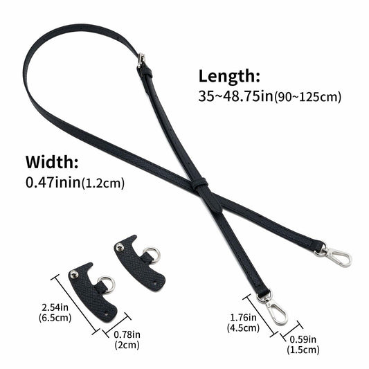 DEVPSISR Leather Adjustable Purse Strap for Longchamp Handbag Black Silver