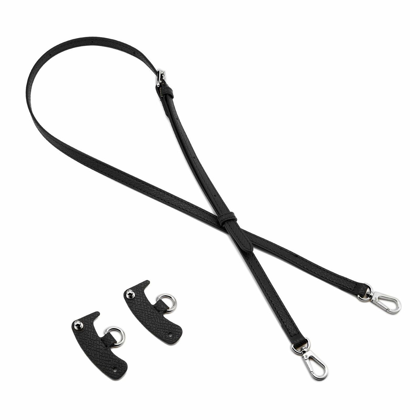 DEVPSISR Leather Adjustable Purse Strap for Longchamp Handbag Black Silver