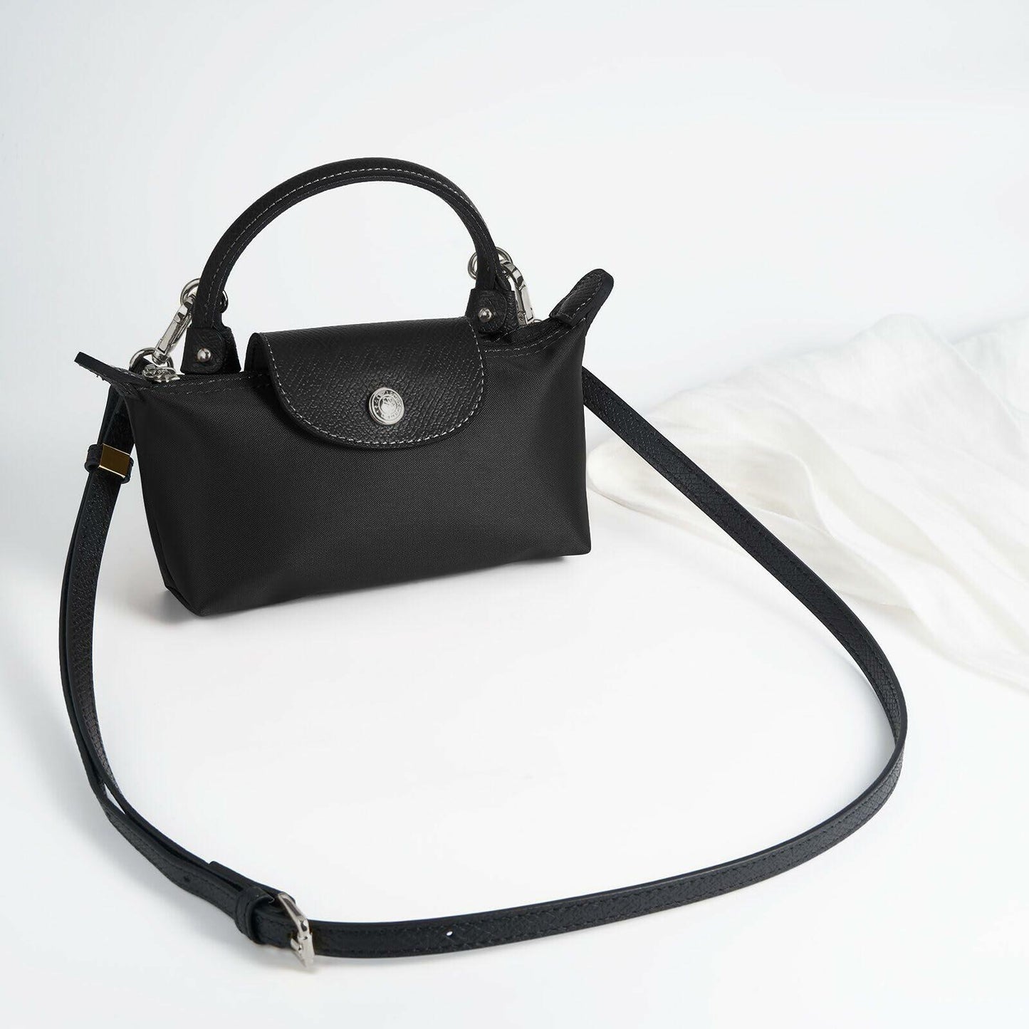 DEVPSISR Leather Adjustable Purse Strap for Longchamp Handbag Black Silver