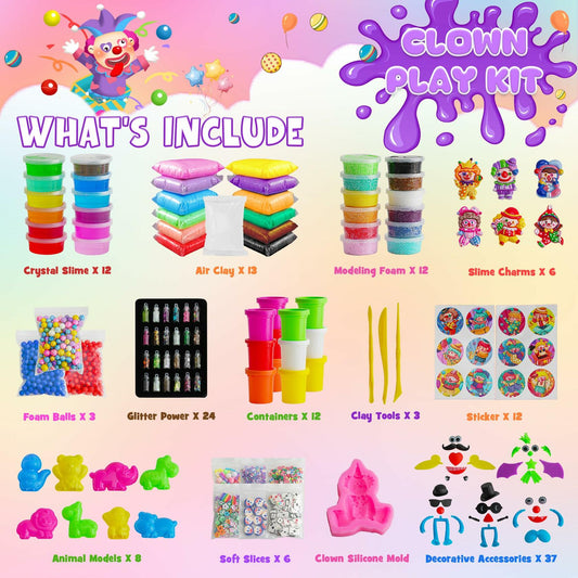 149 Pcs Clown Jumbo Slime Making Kit Clear Crystal DIY Toy for Kids Gift