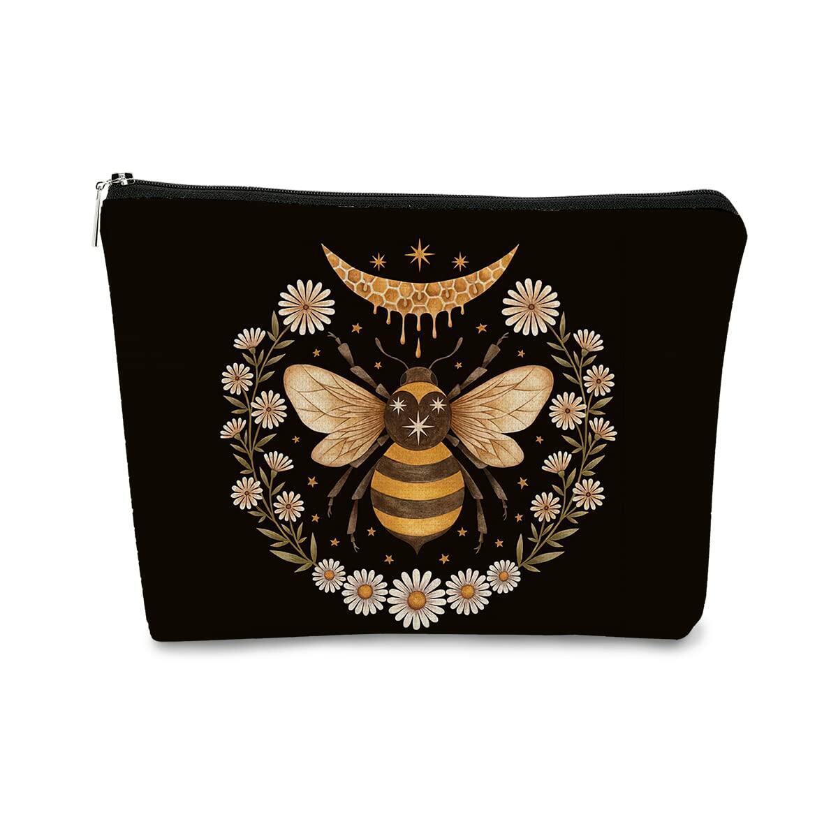 Vintage Tarot Daisy Queen Bee Makeup Bag Floral Cosmetic Bag