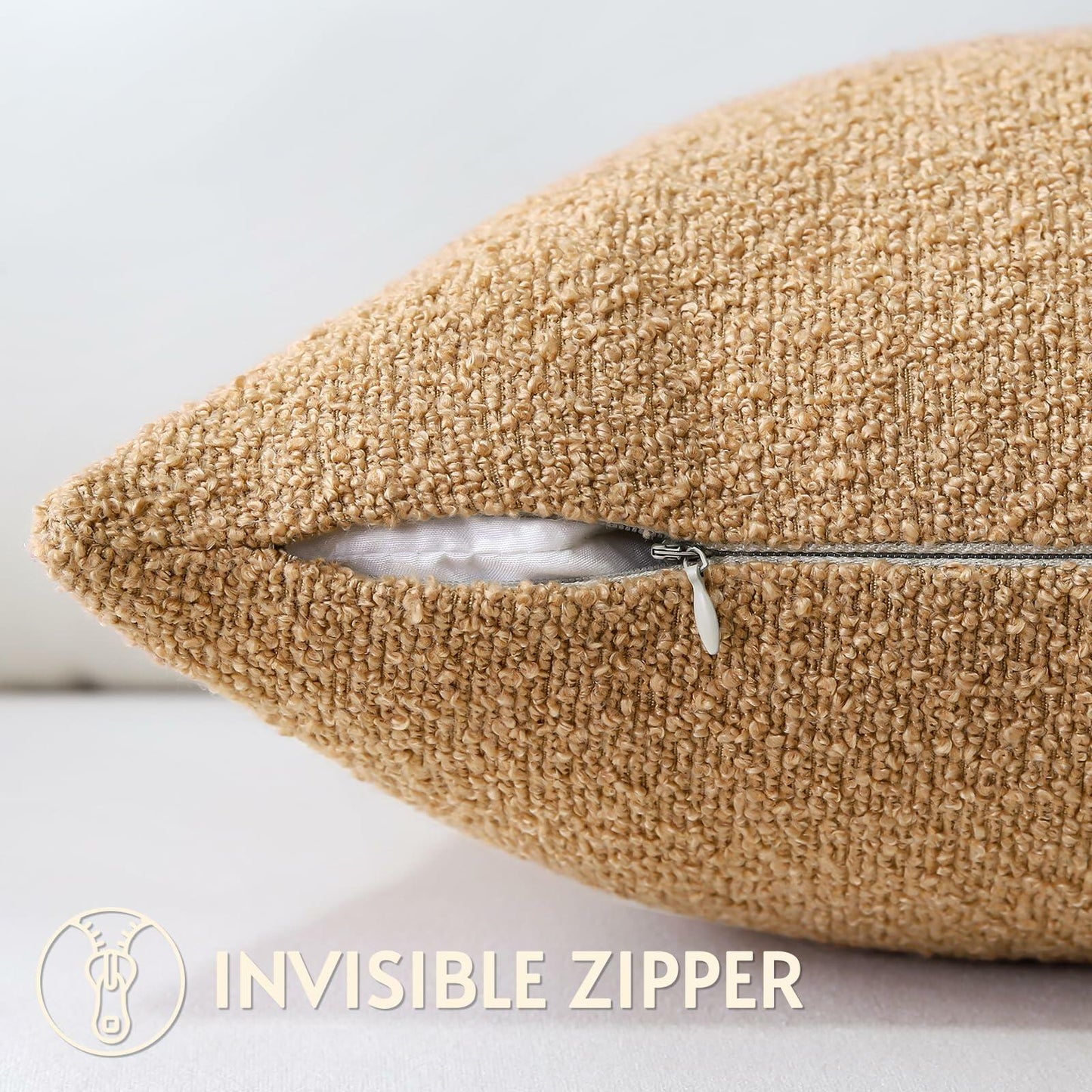 2pc Boucle Throw Pillow Covers 22x22 Light Brown Soft Textured Cushion Case