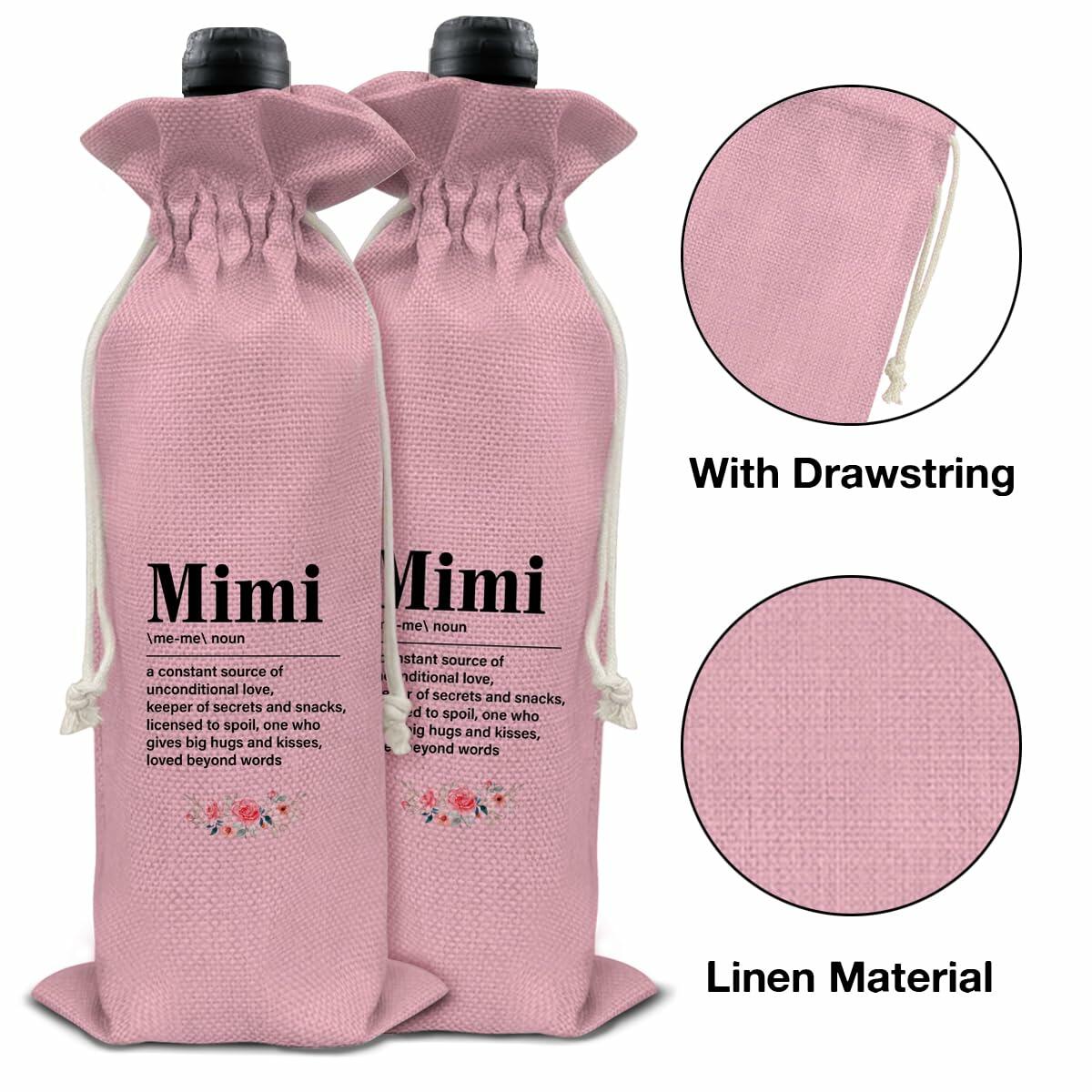 Mimi Wine Gift Bag Grandma Gifts Pink Birthday Mother's Day