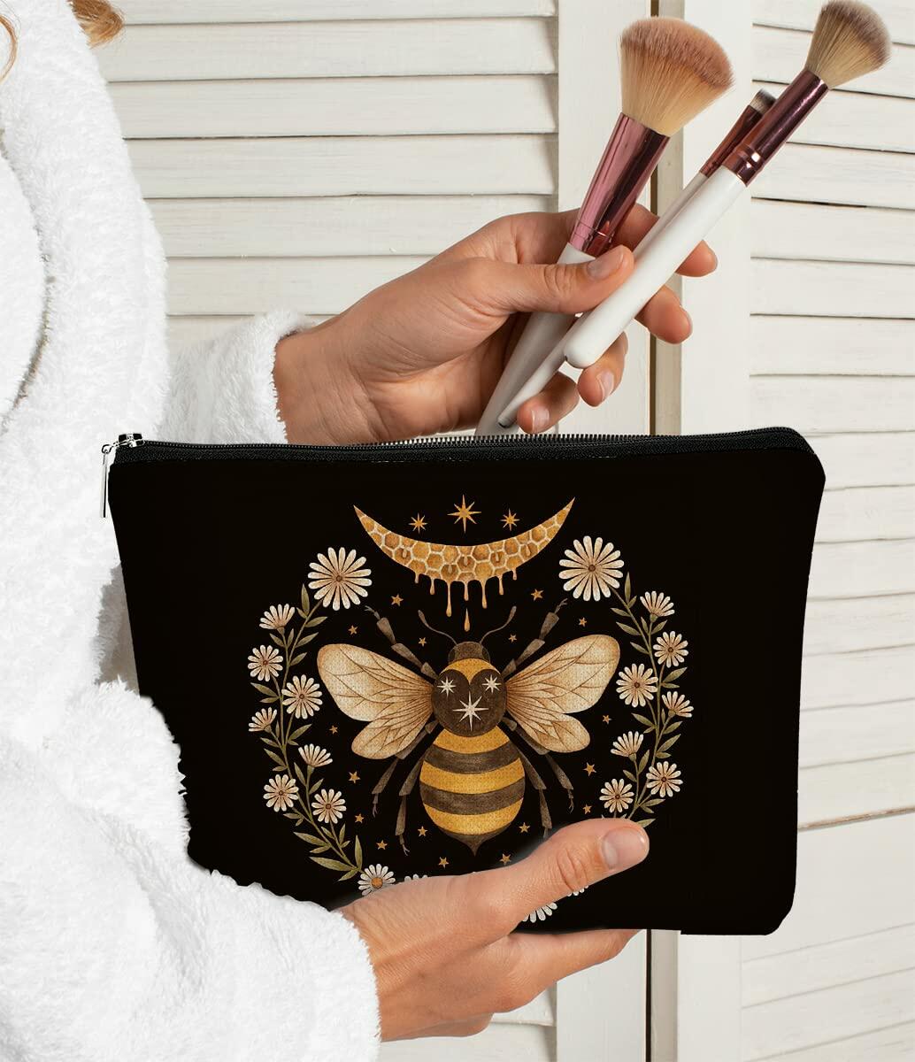 Vintage Tarot Daisy Queen Bee Makeup Bag Floral Cosmetic Bag